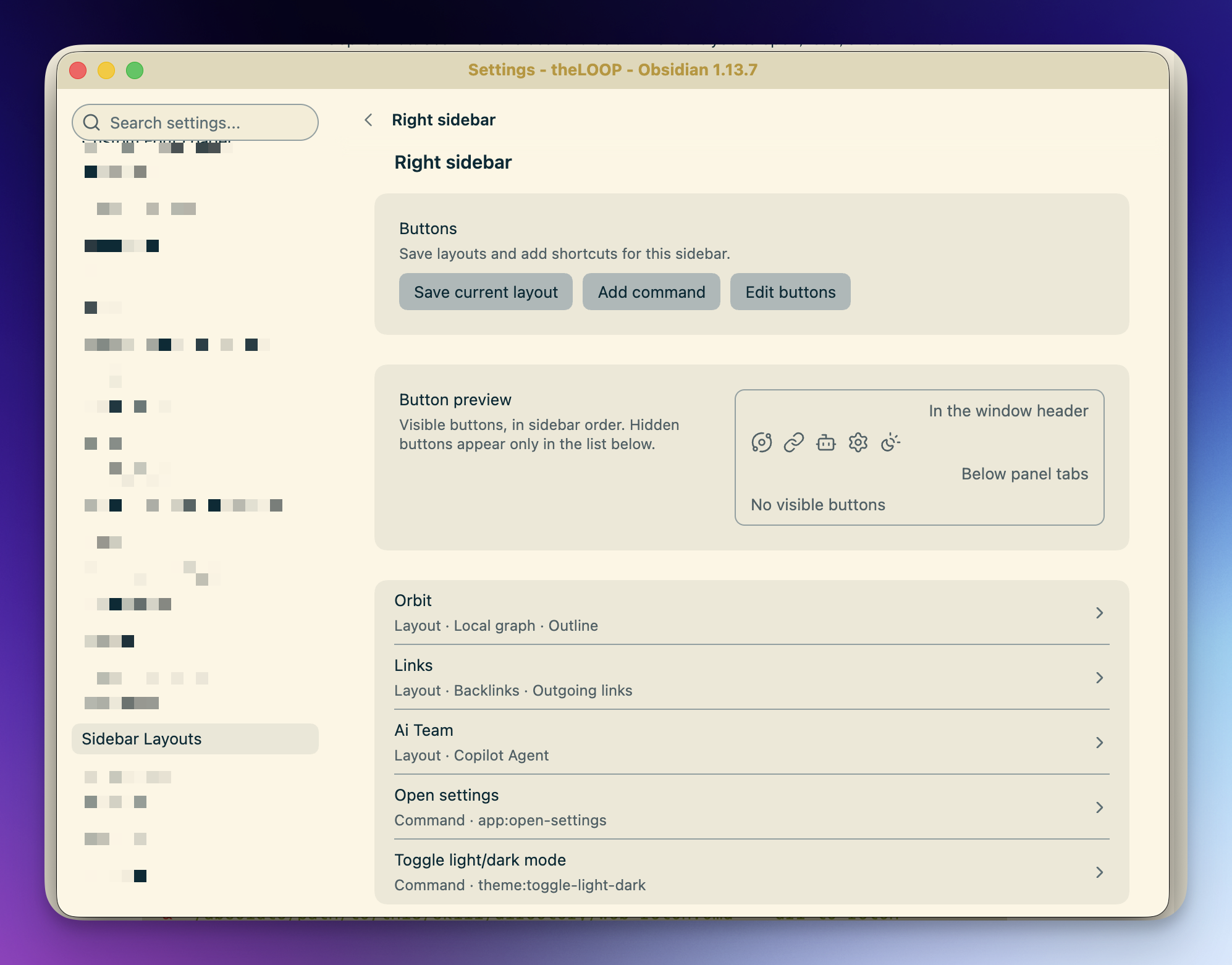 The settings page for the right sidebar, with its buttons and a preview of where they
sit