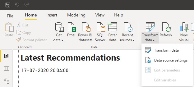 Open the Transform Data > Data source settings menu item