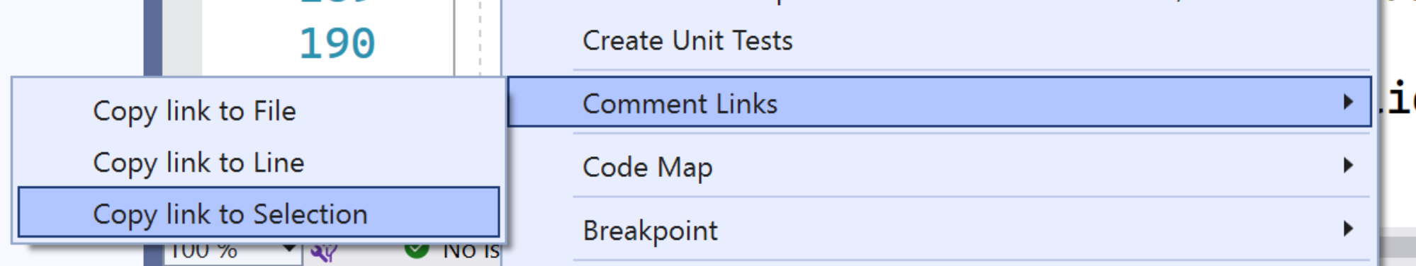 Example of the options in the context menu