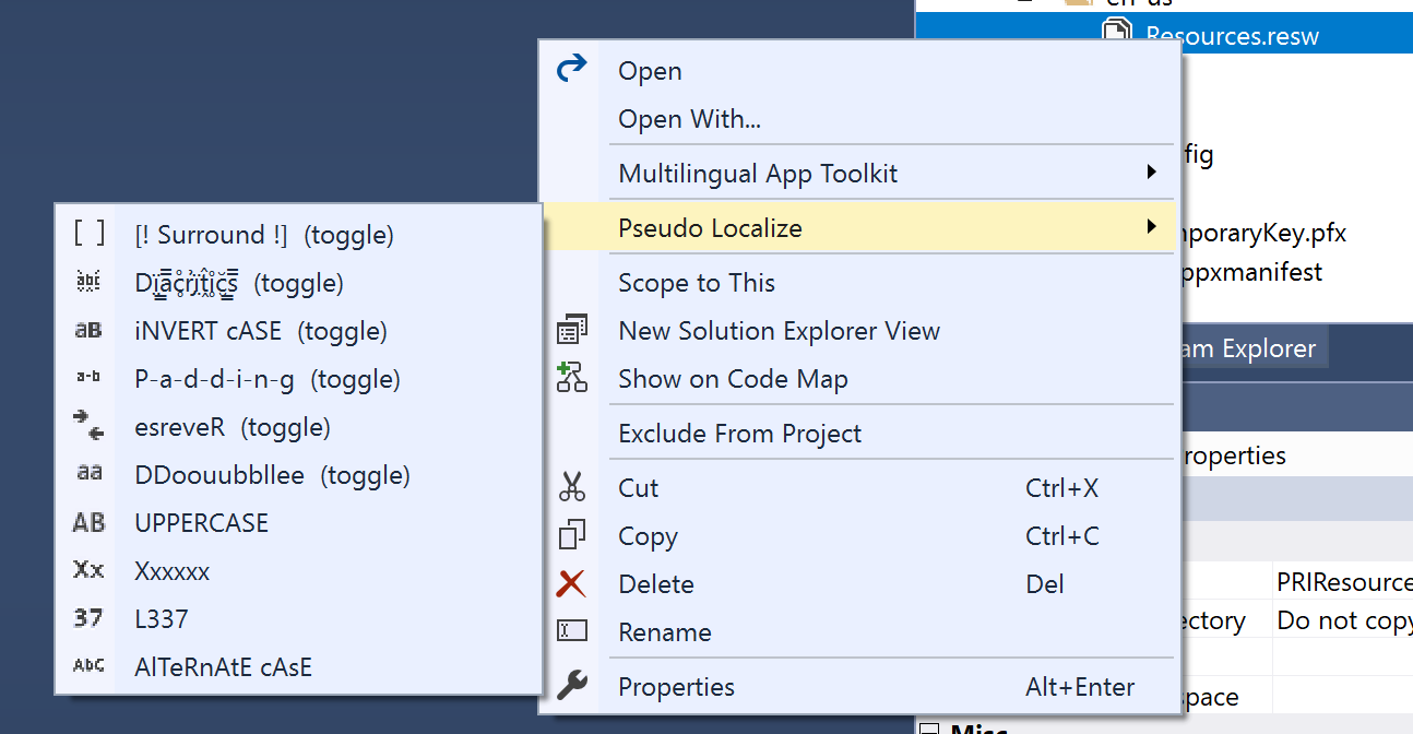 Context menu showing available options