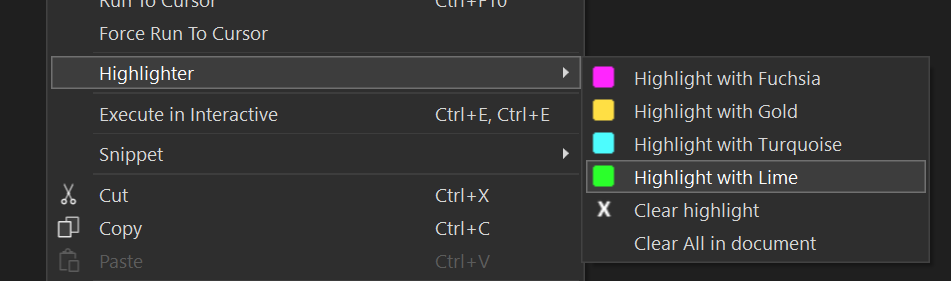 Context menu showing highlight options