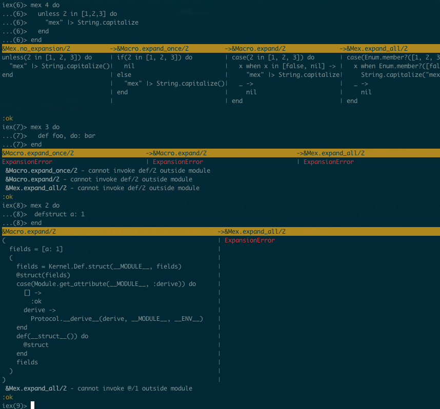 Samples of output and error display