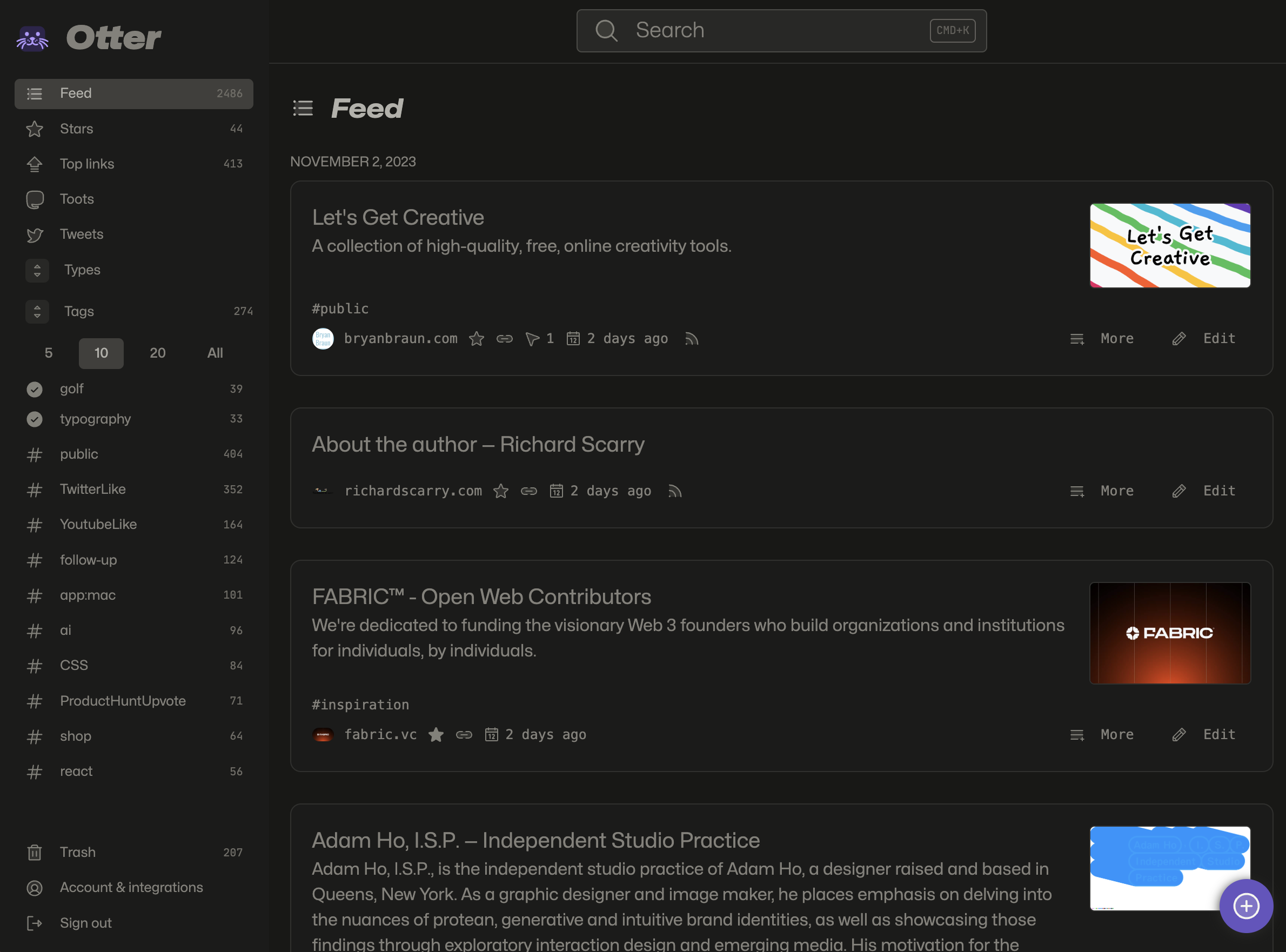 Feed (showing tags sidebar)