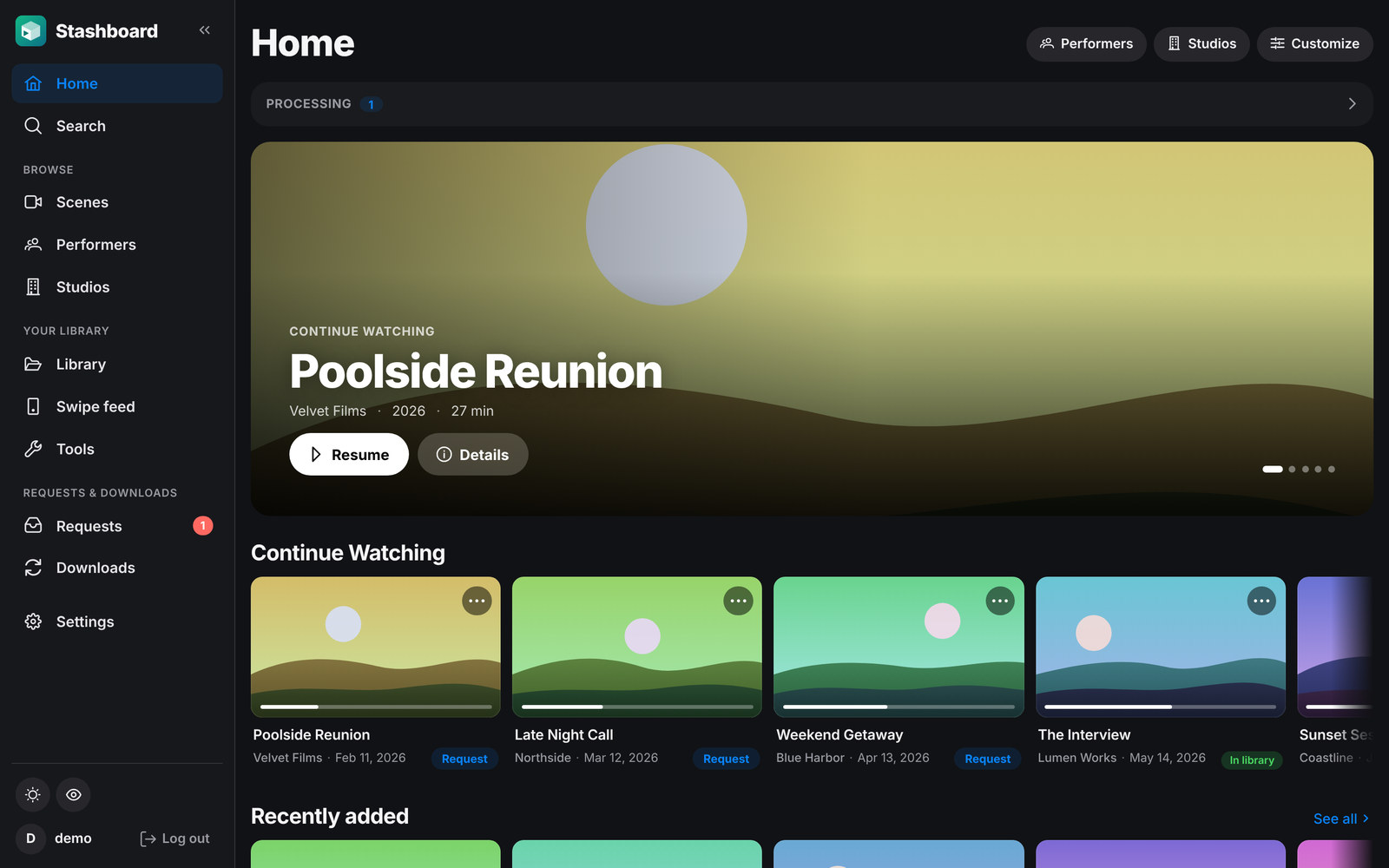 Stashboard Home on desktop