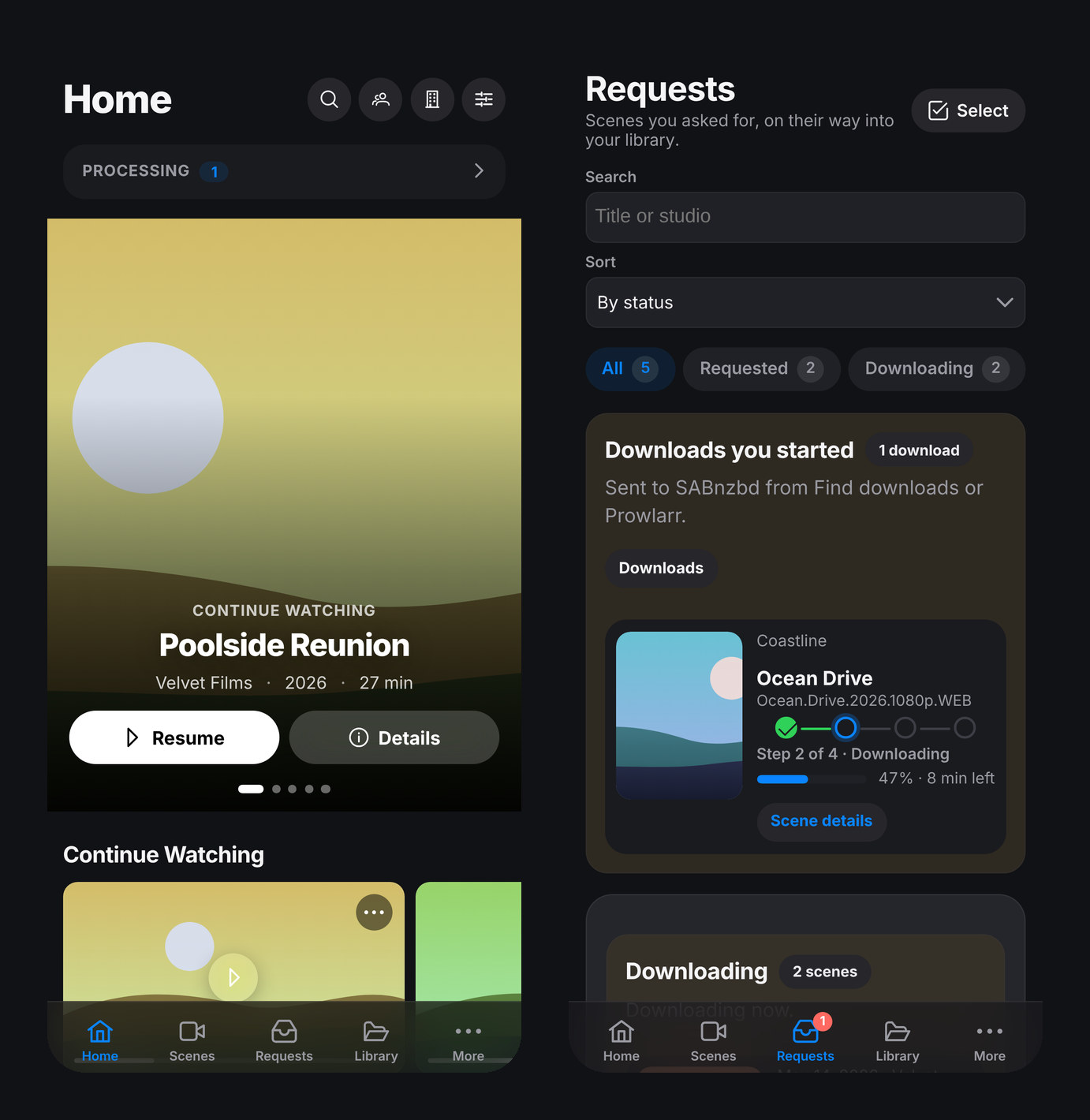 Stashboard Home and Requests on iPhone