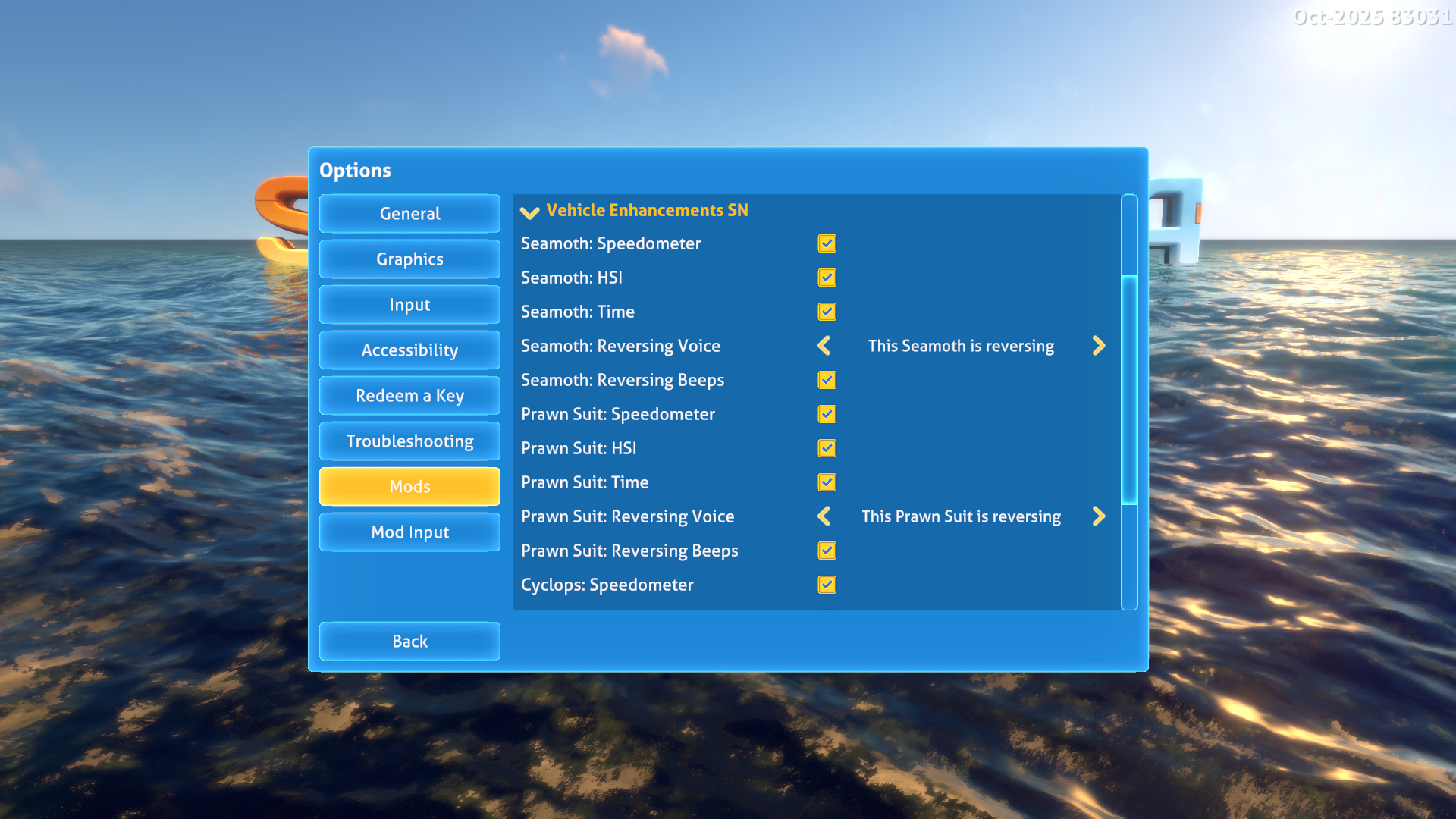 Mod options.