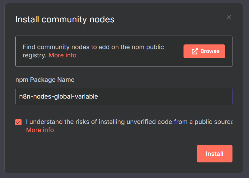 Install n8n-nodes-global-variable