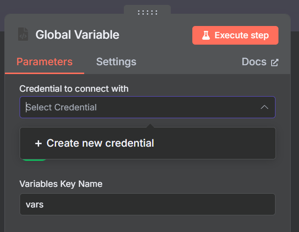 Add Global Variable credential
