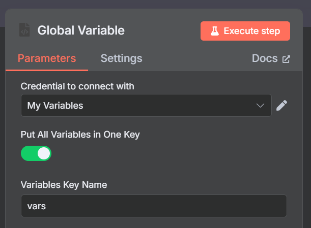 Global Variable node in workflow canvas