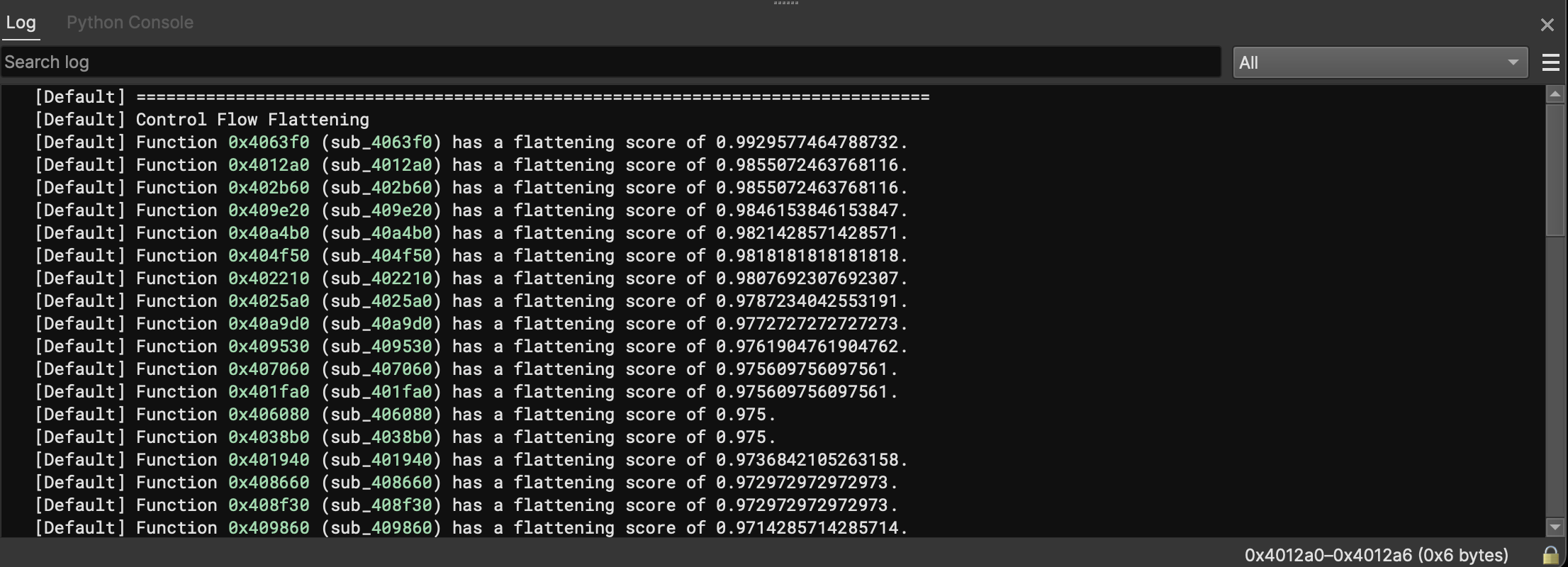 Binary Ninja Log