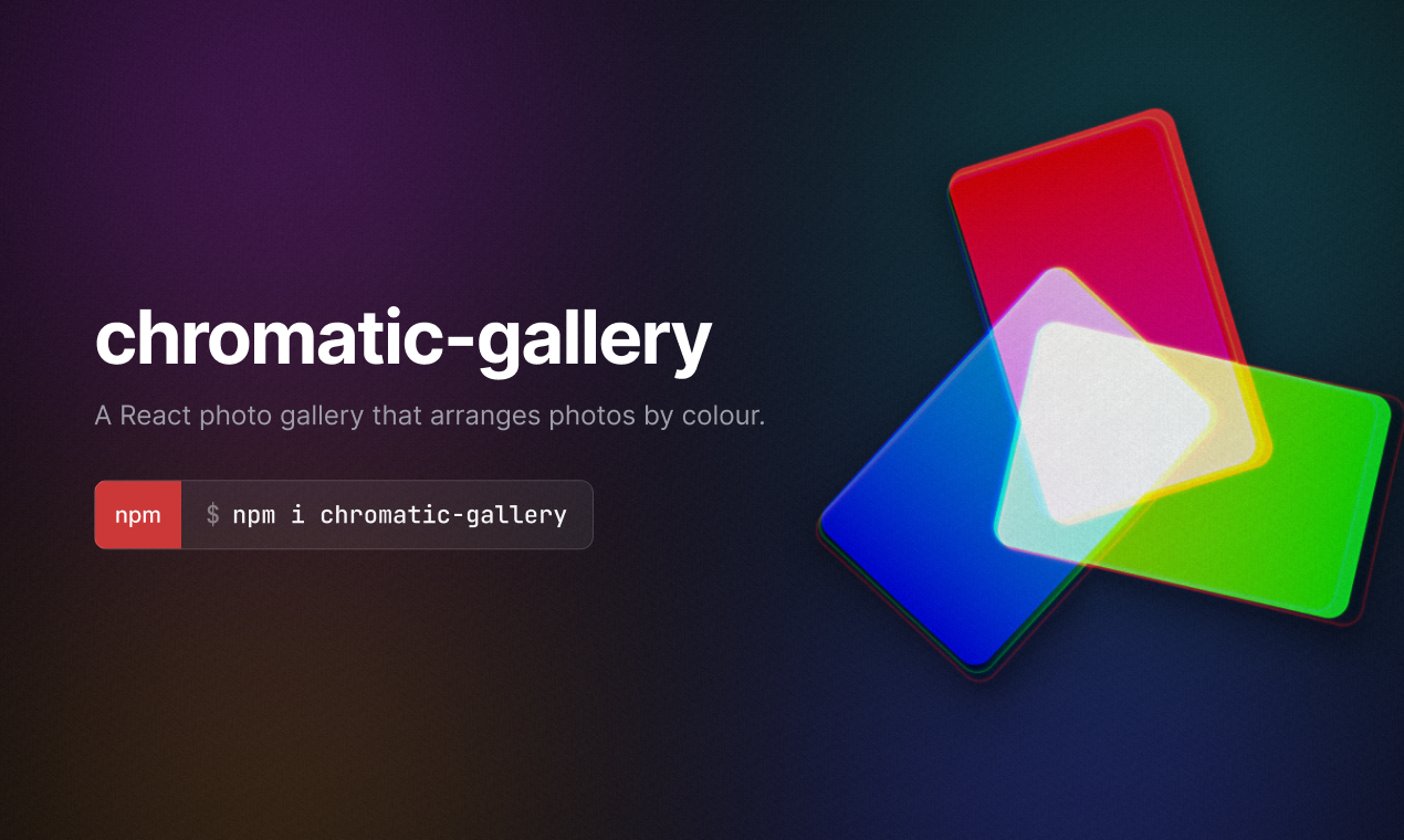 chromatic-gallery: three overlapping panels of red, green and blue light