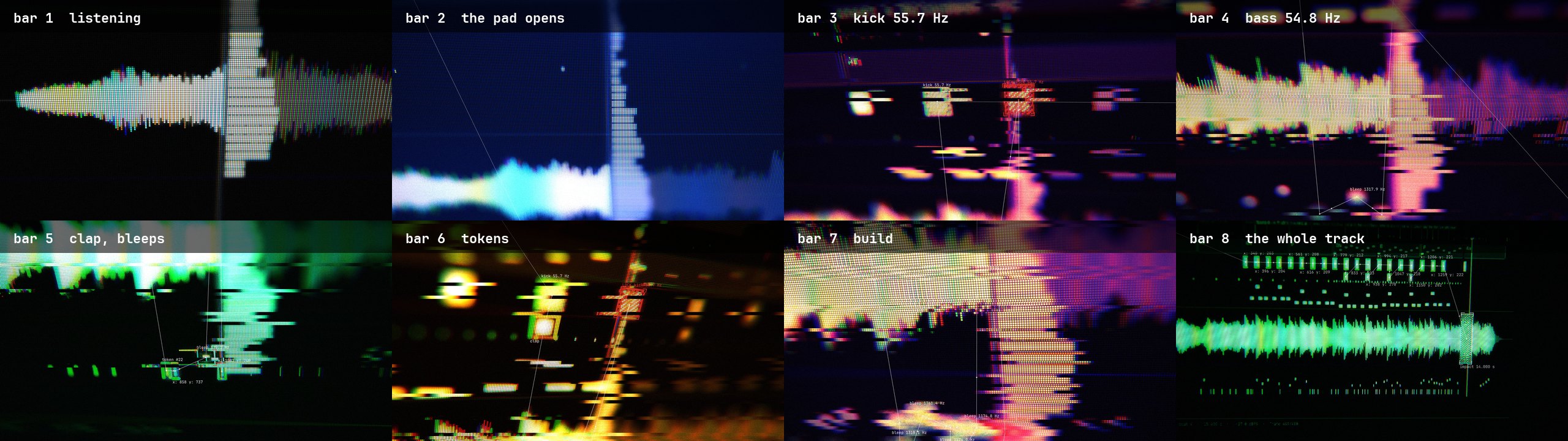 One frame from each of the eight bars