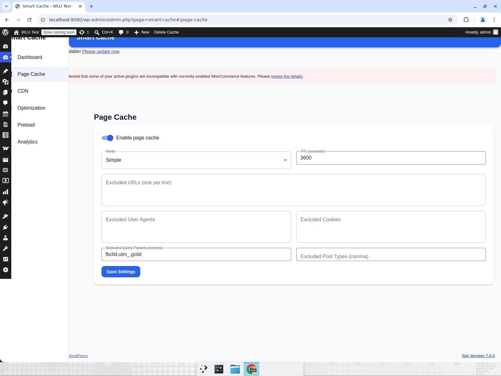 Page Cache Settings