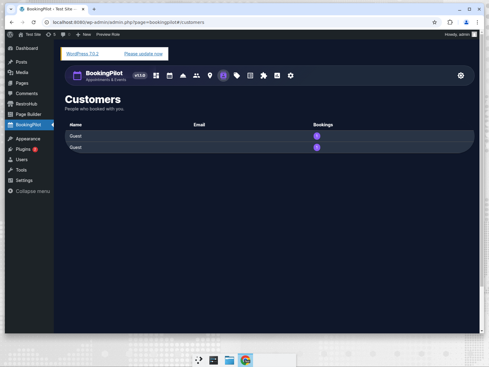 BookingPilot customer CRM showing guest booking count