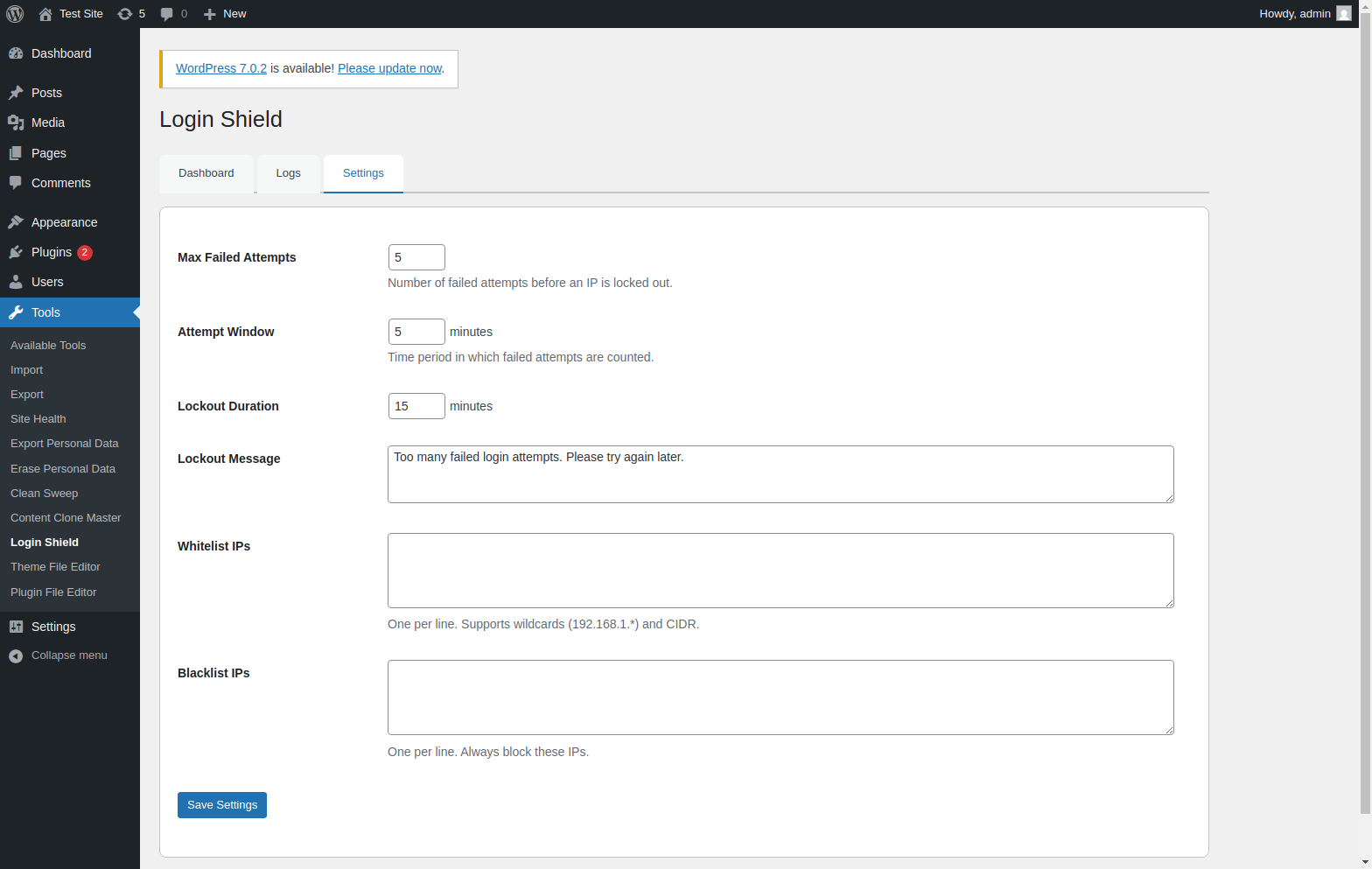 Login Shield Settings