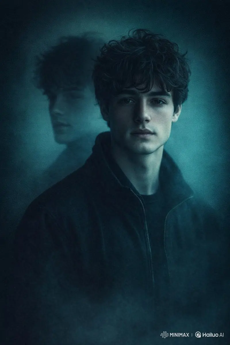 moody cinematic portrait of a man in dark jacket, front f...