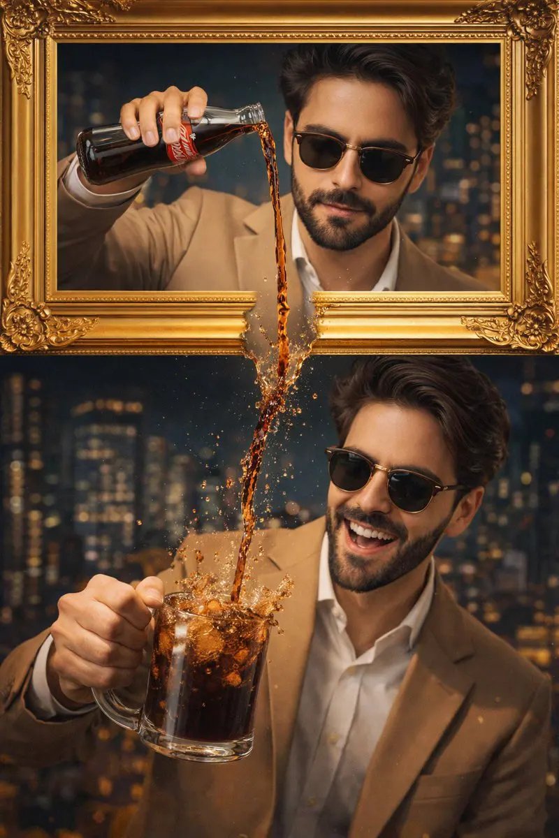 A stylish man wearing a tan suit and sunglasses is featur...