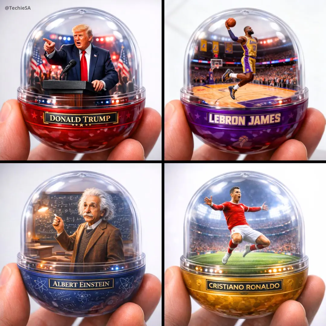 A detailed transparent gashapon capsule diorama, held bet...