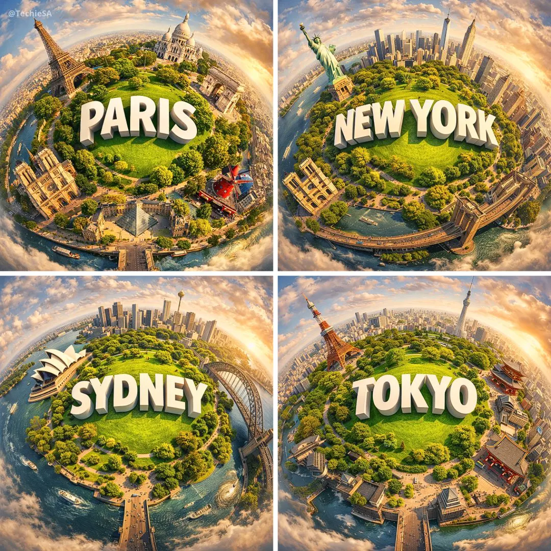 Create a hyperrealistic miniature planet showcasing [CITY...