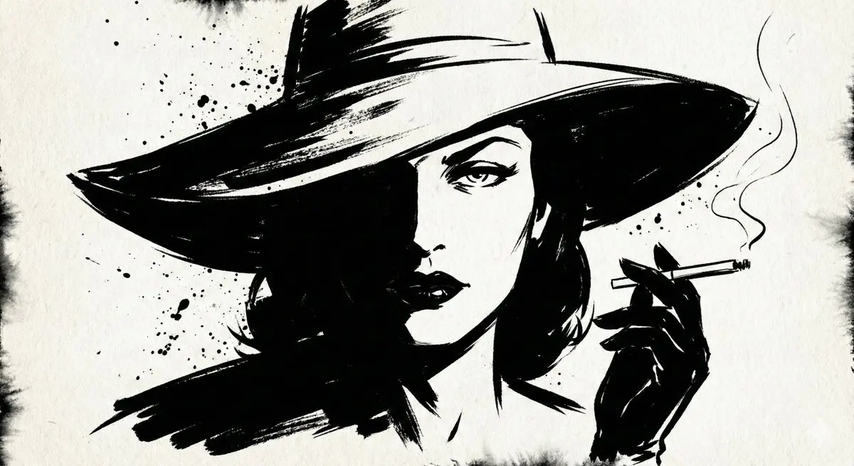 A high-contrast ink noir portrait of [SUBJECT], illustrat...