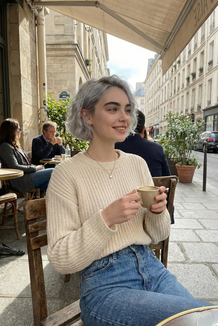 A candid lifestyle portrait of a young woman sitting at a...