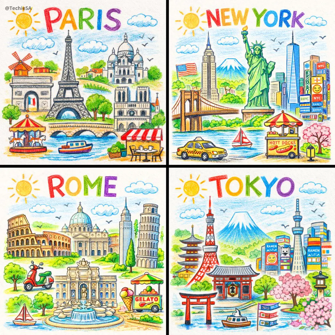 A neat, colorful crayon and colored-pencil drawing of [CI...
