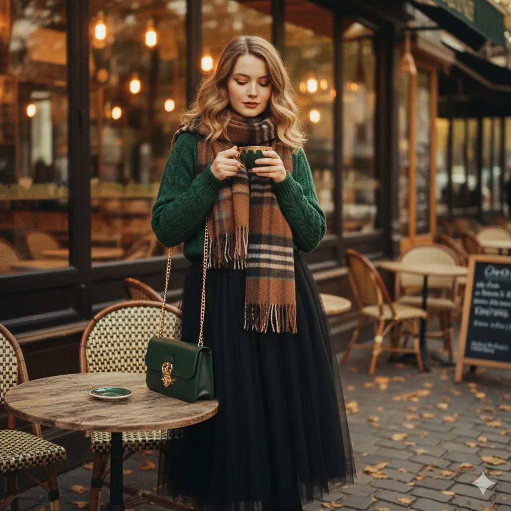 A cinematic 1970s-inspired fashion portrait of a graceful...