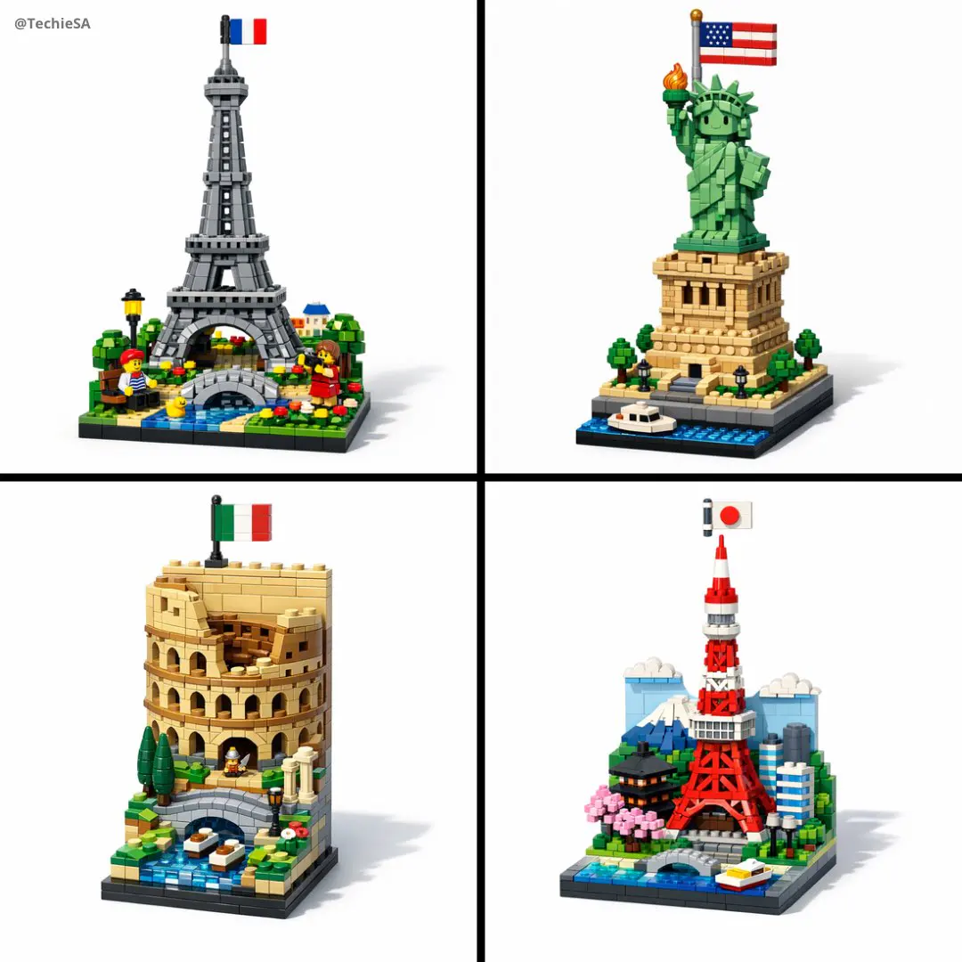 A vertical LEGO diorama showing [LANDMARK], [COUNTRY]). T...