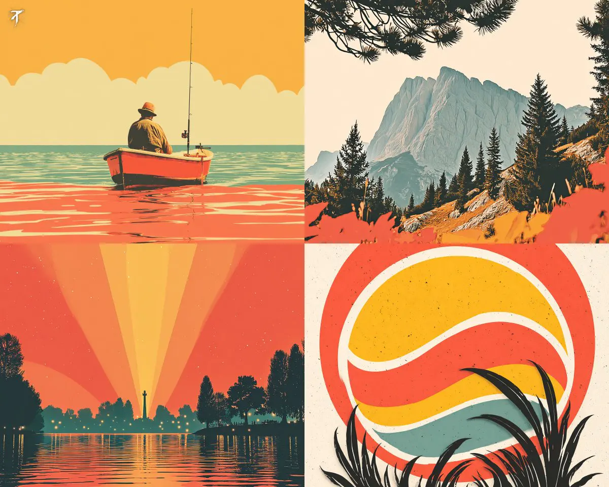 This SREF nails a retro poster vibe with flat shapes, war...
