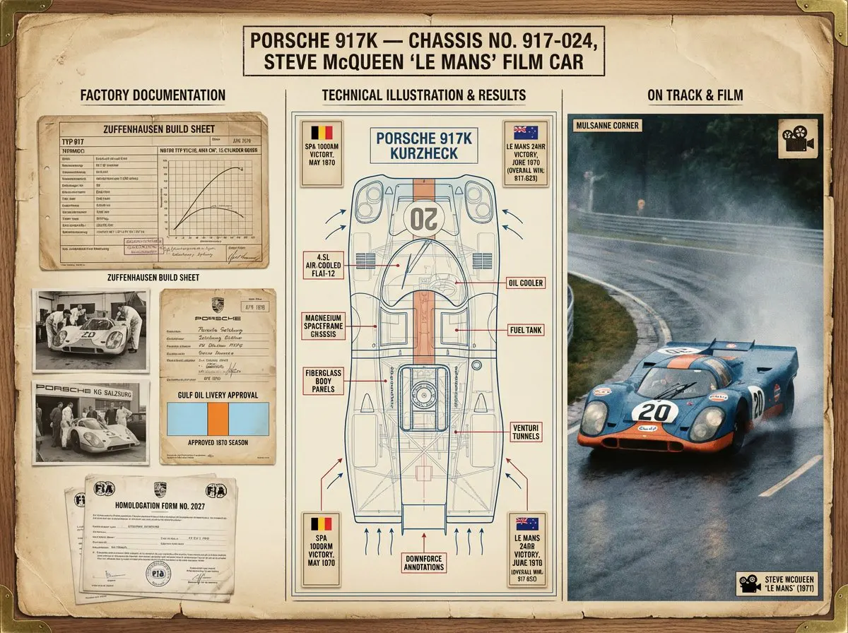 A marque historian's documentation board for [VEHICLE] — ...