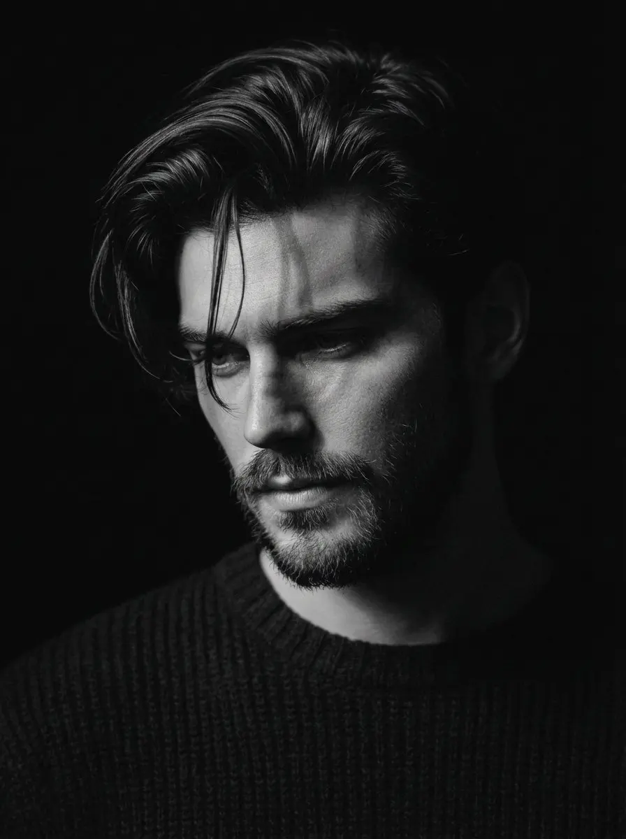 Close-up black and white portrait of a man use image face...