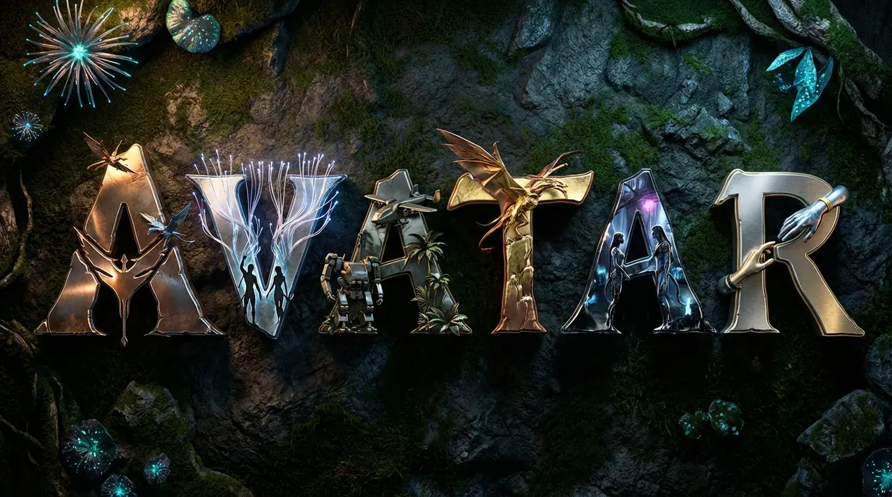 Create a high-quality 3D metallic typography composition ...