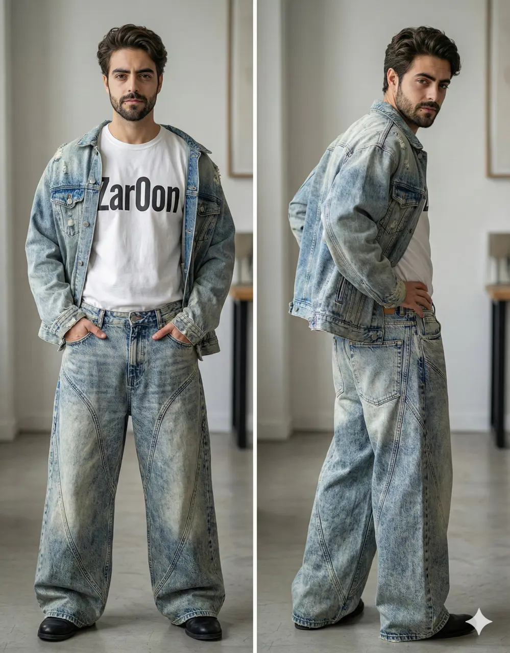 Beard. Makeup is minimal and natural, emphasizing clear s...