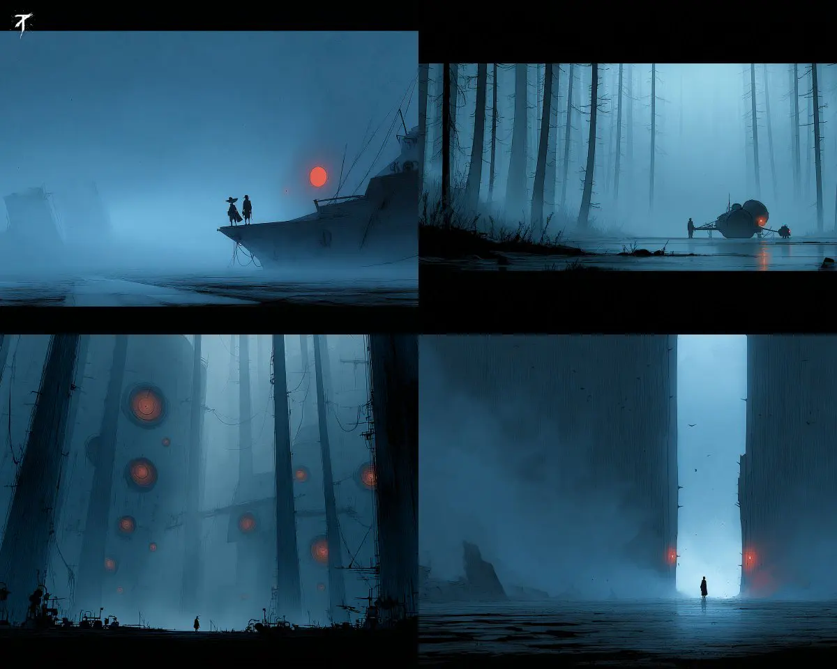 This SREF creates a cold sci-fi mood with foggy blues, ma...
