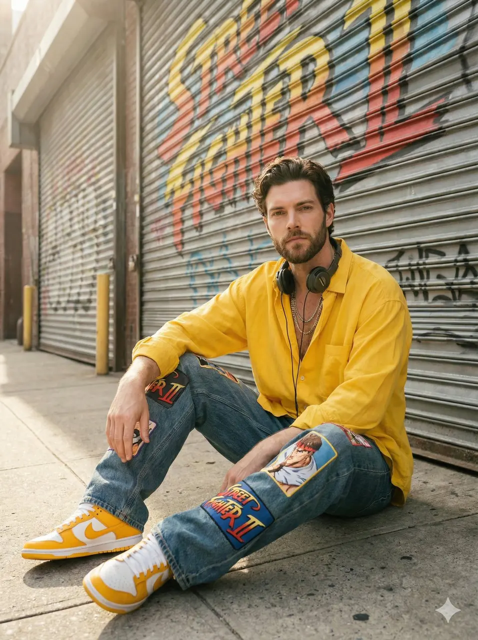 Sunlit urban streetwear portrait of a stylish young man s...