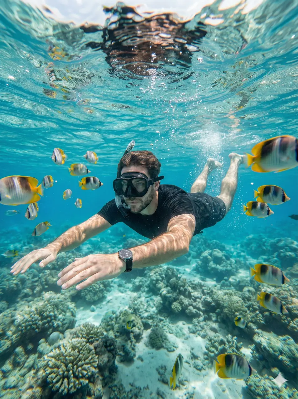 Create a hyper-realistic underwater close-range portrait ...