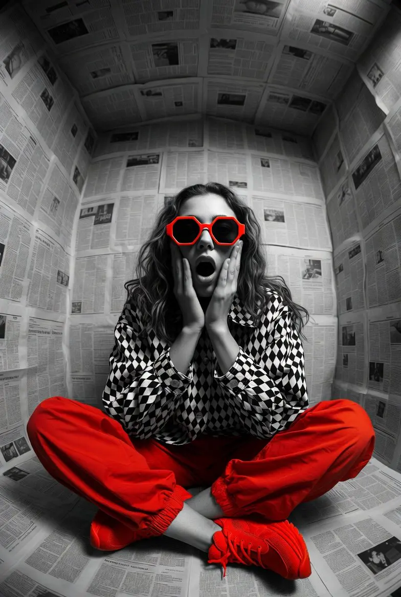 Hyper-realistic editorial photo shot at eye level with a ...