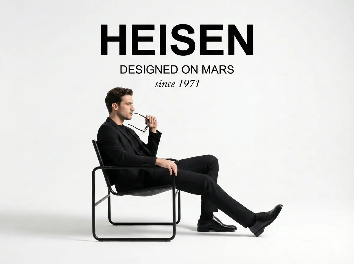 A minimalist studio photograph fashion ad. At the top cen...