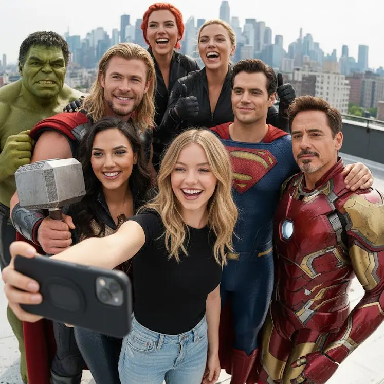 A ultra realistic group selfie, center is the person from...