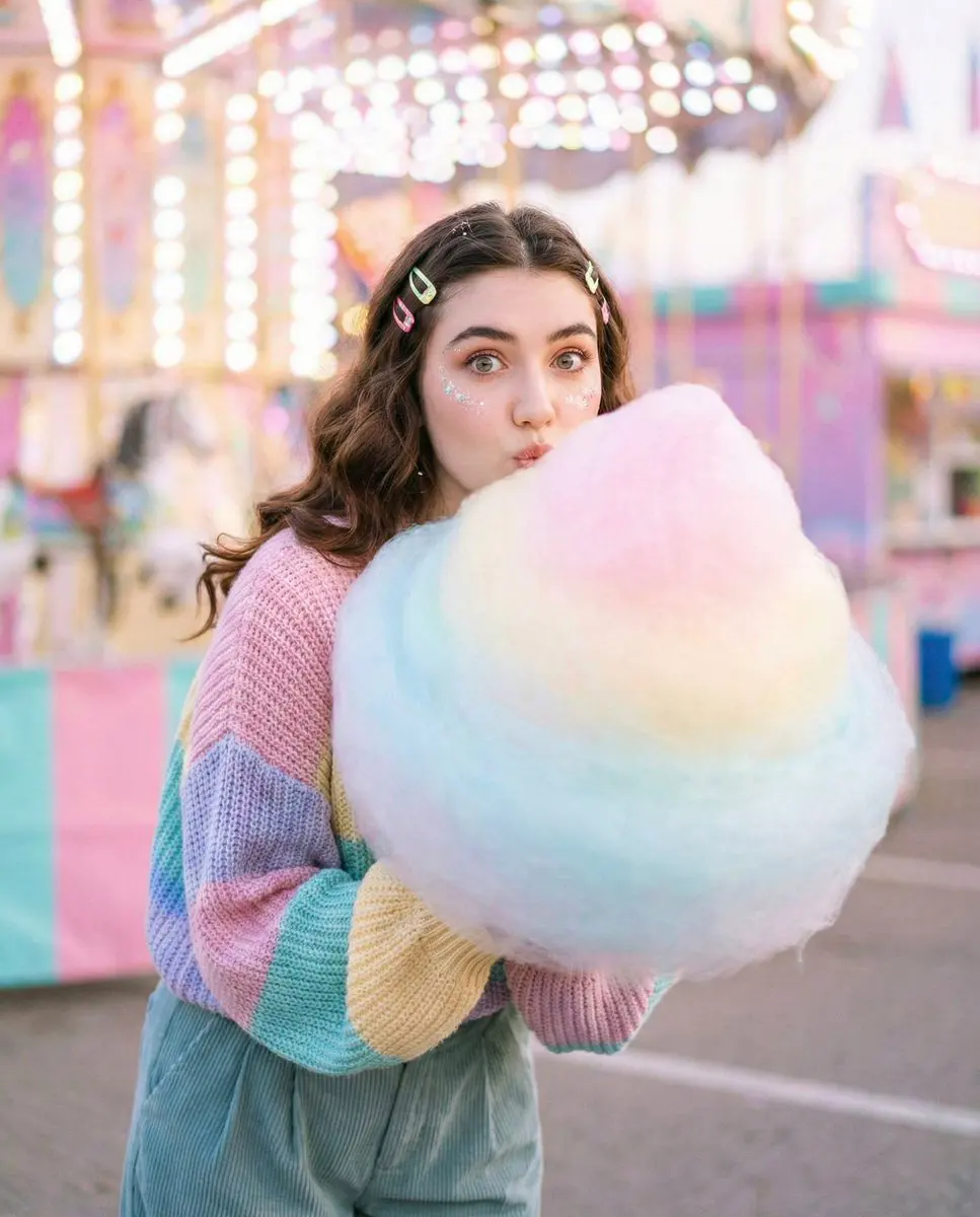 • Concept: Cozy-sweet editorial, face preserved, playful-...