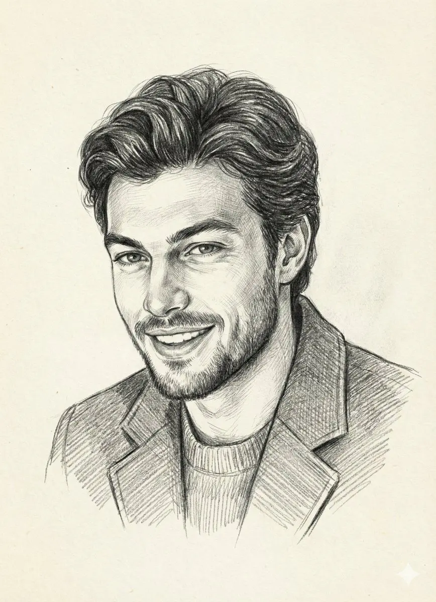 Create a highly detailed pencil sketch portrait on paper ...