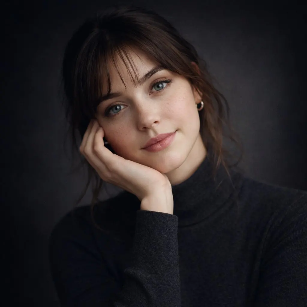 Ultra-realistic studio portrait of a young woman, front-f...