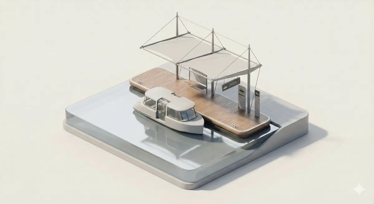 A clean, minimal 3D isometric diorama of a [CITY TRANSPOR...