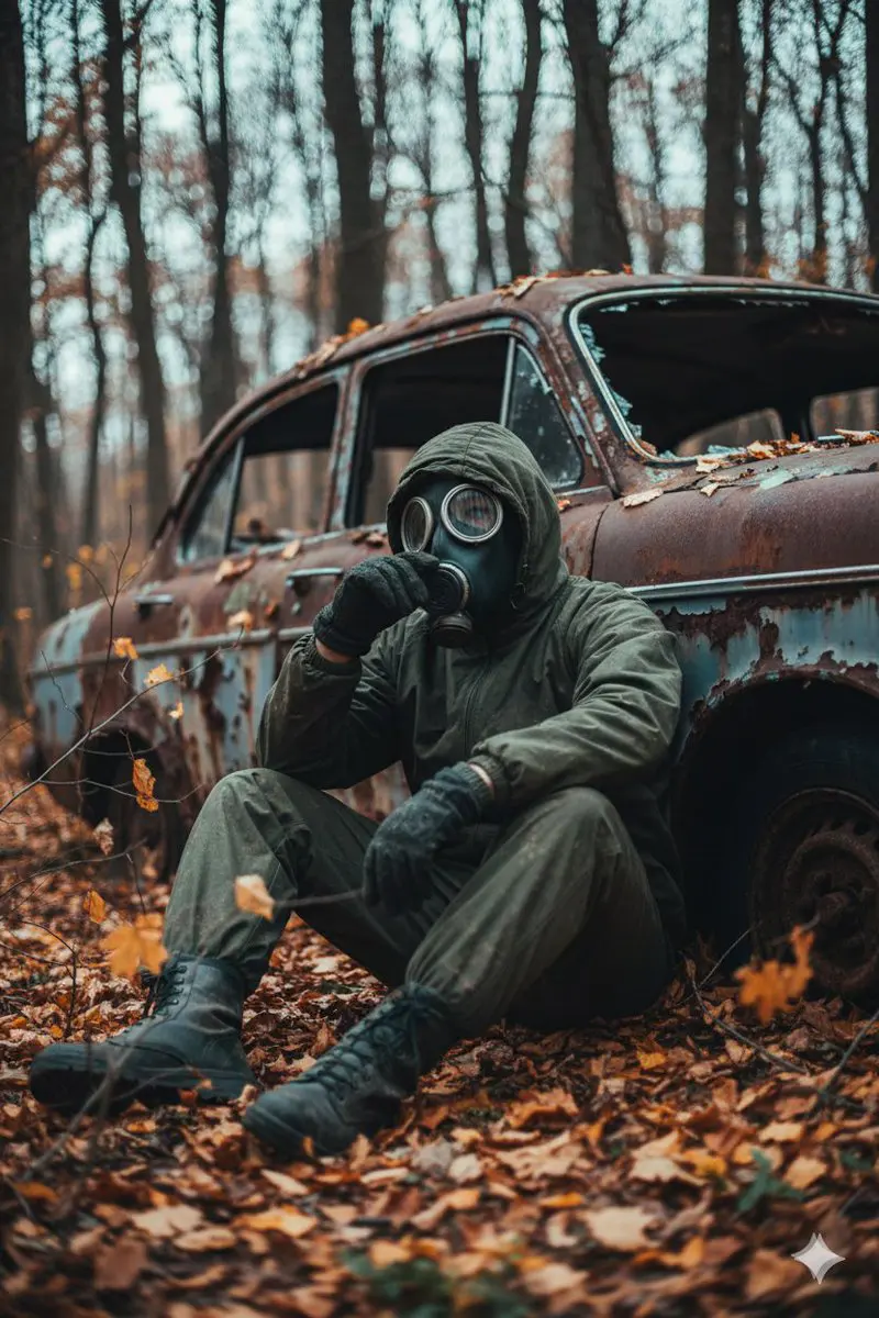 A cinematic, ultra realistic post apocalyptic scene of a ...