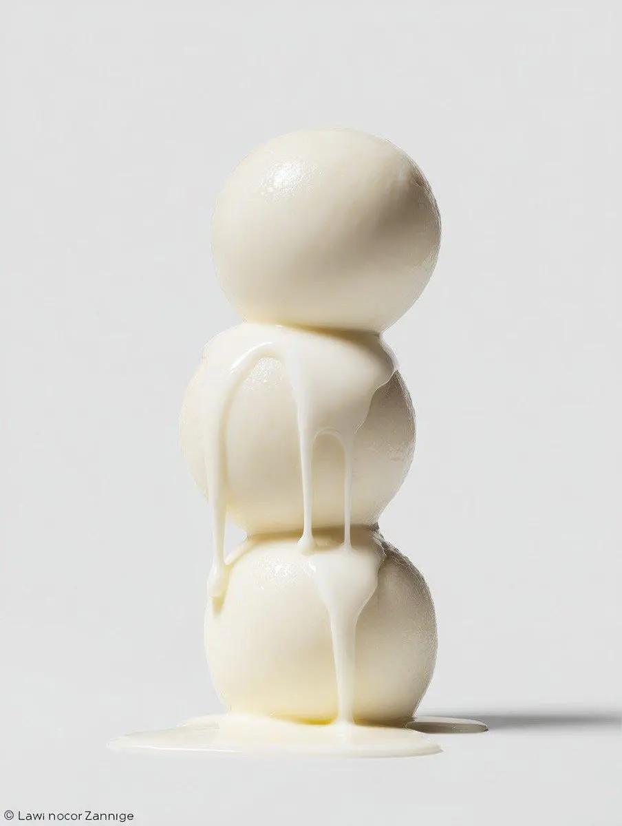a stack of three [FOOD ITEM] with [LIQUID] dripping down,...
