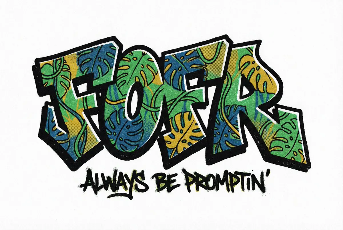 The word fofr as aggressive hard-edge graffiti with a mon...