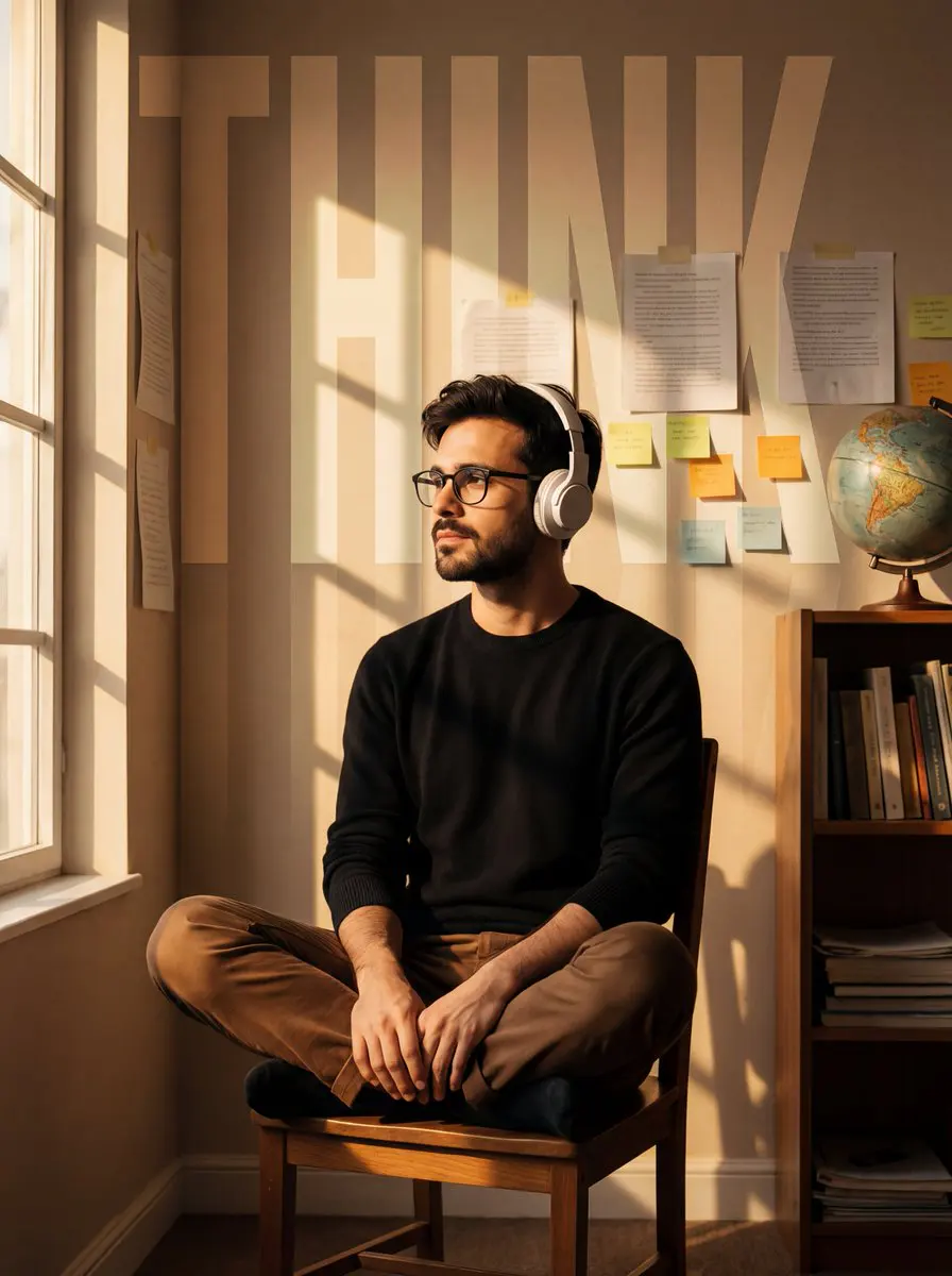 A cinematic portrait of a young man in the uploaded image...