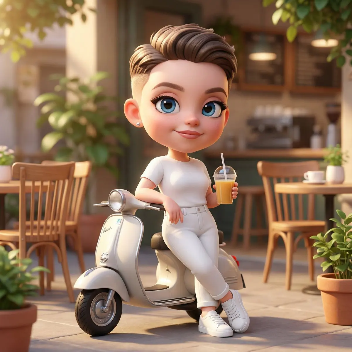 A cute 3D chibi-style character of the uploaded image lea...