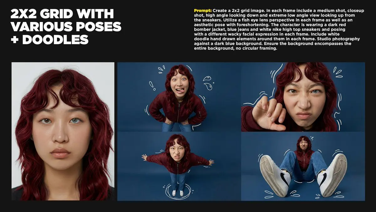 Create a 2x2 grid image. In each frame include a medium s...