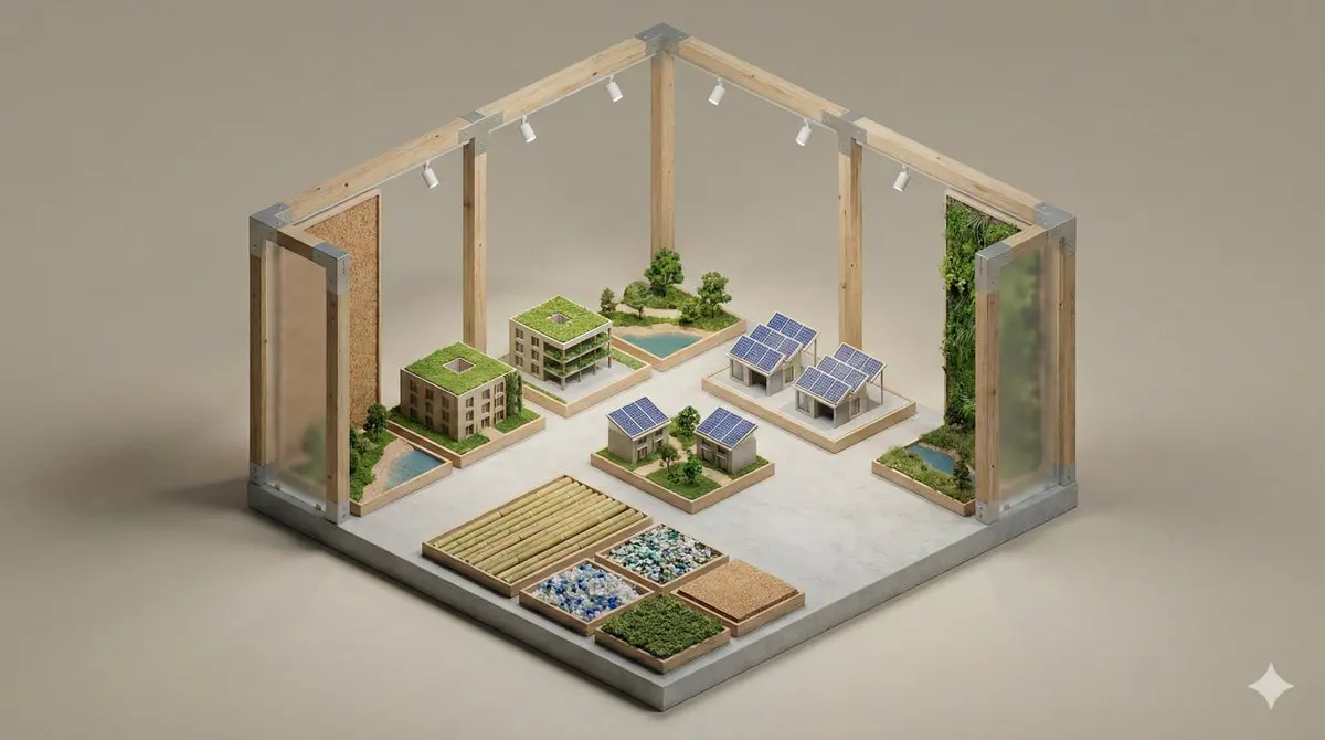 A clean, minimal 3D isometric diorama of a [EXHIBITION TY...